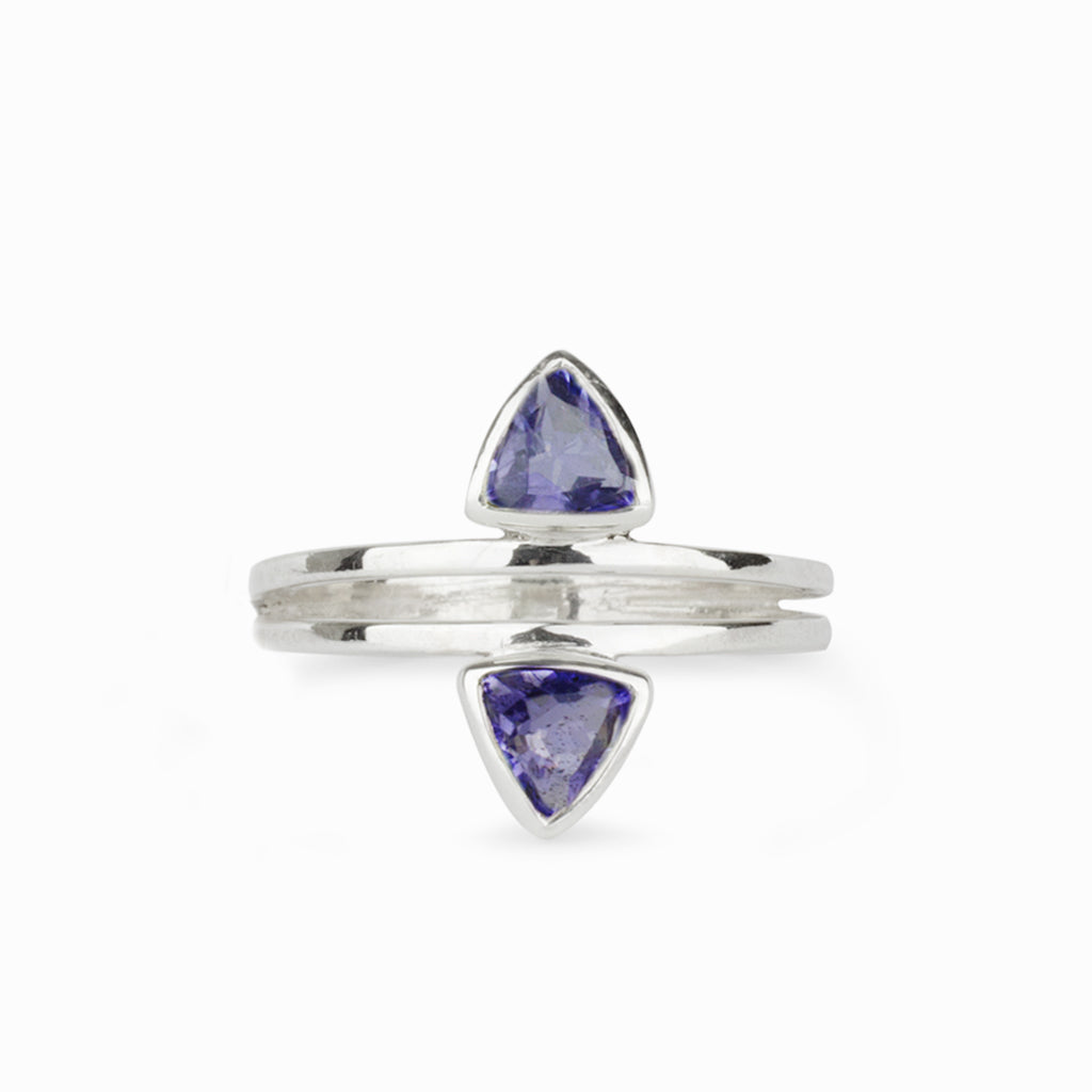 Triangle shape, split band Iolite Ring