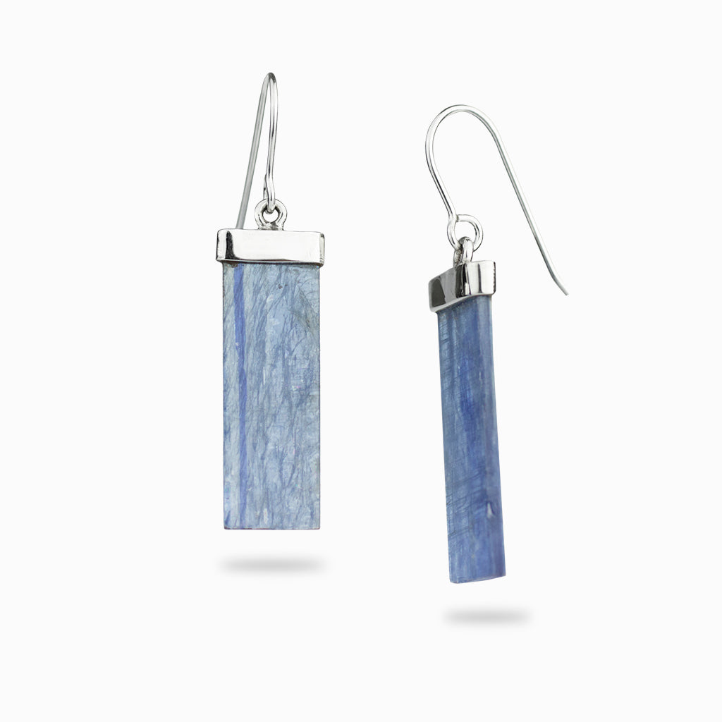 Kyanite slice rectangular hook earrings