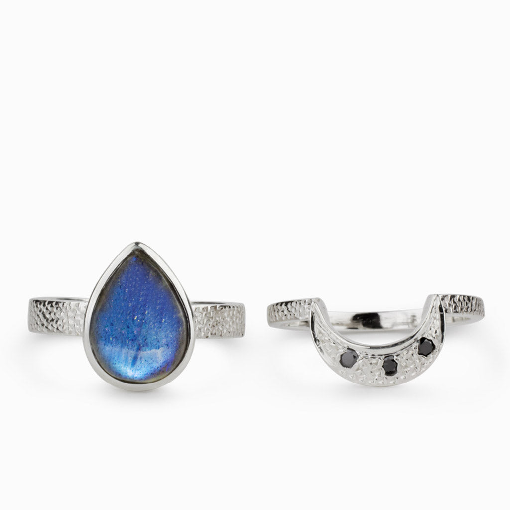 Labradorite & Black Diamond Ring