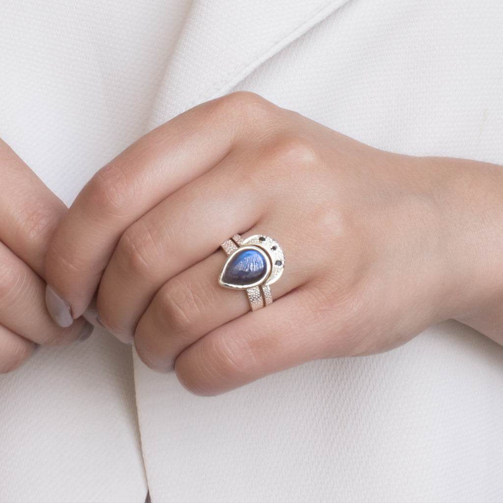 Labradorite & Black Diamond Ring