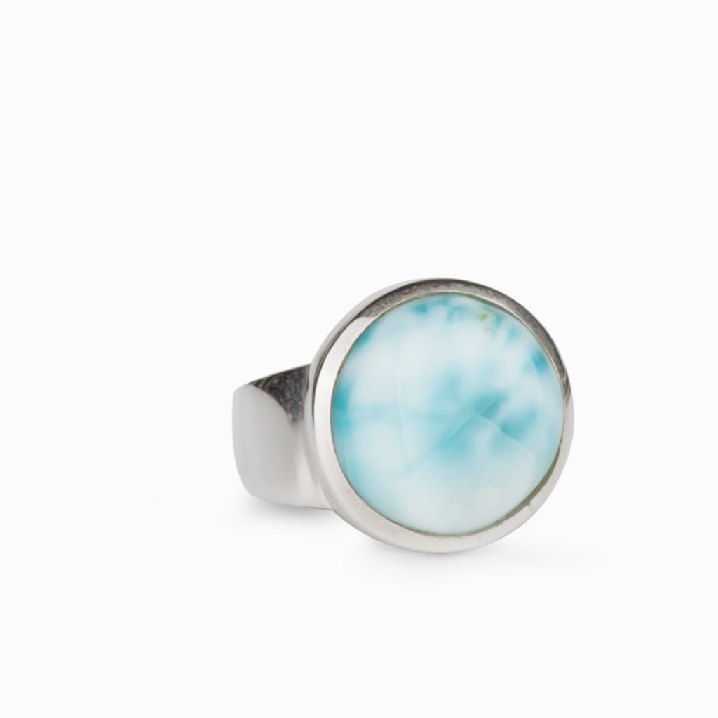 Round Cabochon Larimar Ring