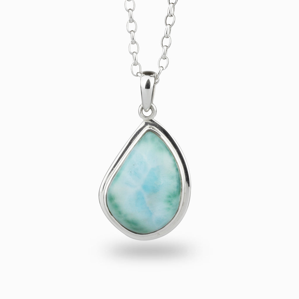 Asymmetric teardrop shaped Larimar Necklace
