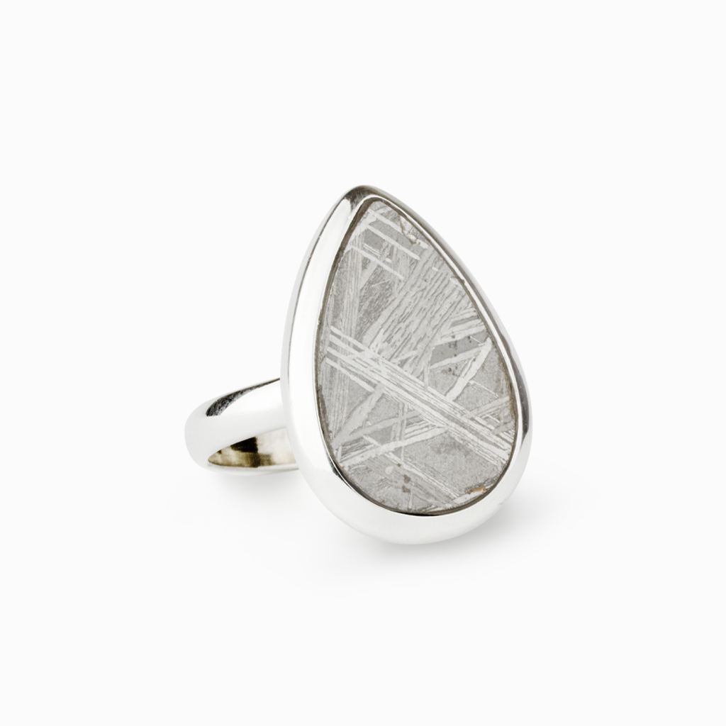 Rough, Teardrop shaped Gibeon Meteorite Ring