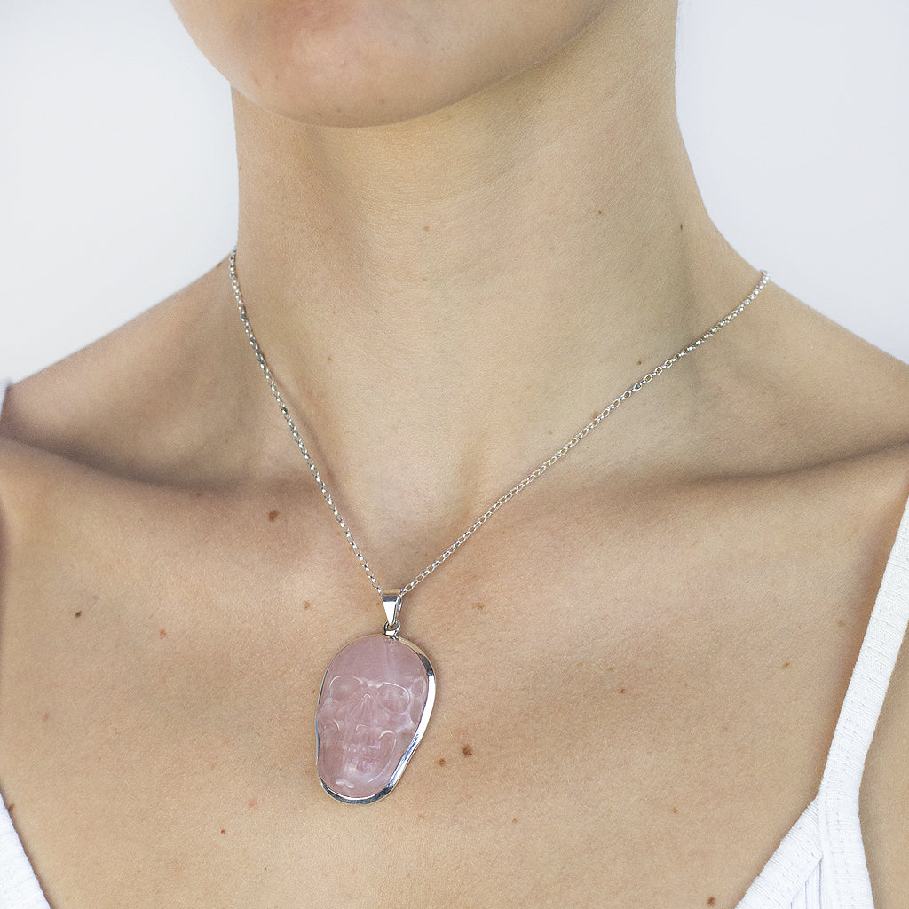 Rose Quartz Skull Necklace