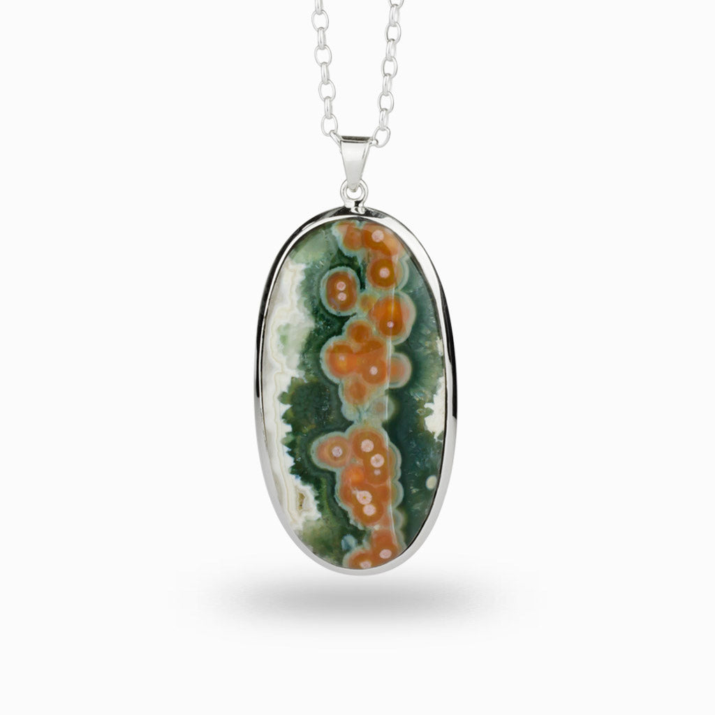 Oval shaped Ocean Spray Agate Necklace