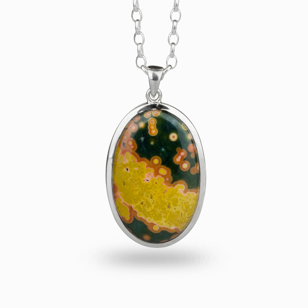 Oval shaped Ocean Spray Agate Necklace