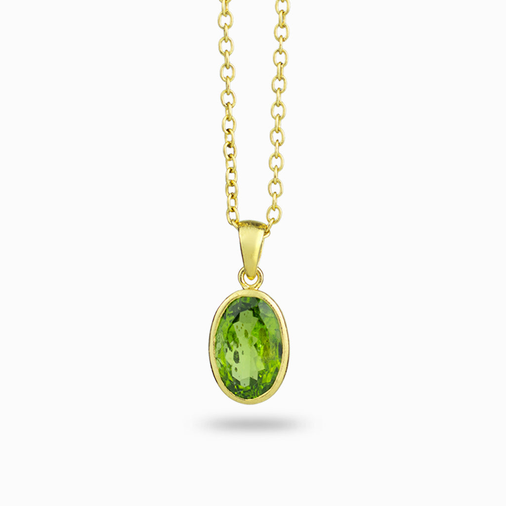 peridot faceted necklace yellow gold vermeil oval