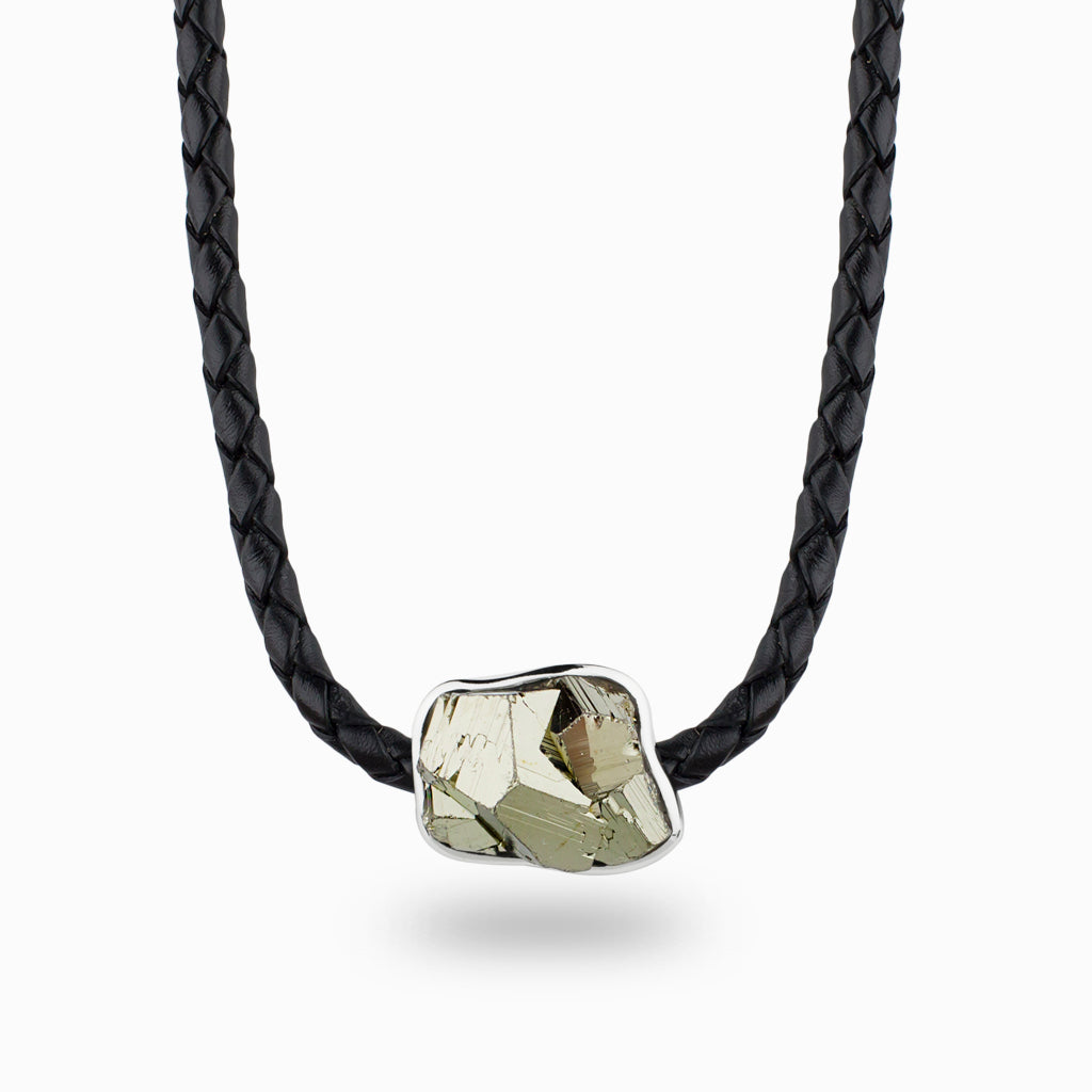 Pyrite Cluster Leather Necklace