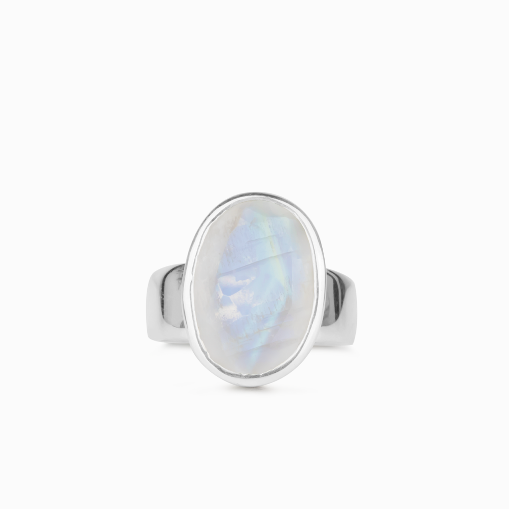 Oval Rainbow Moonstone Ring 