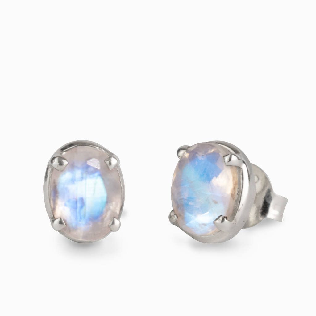 Rainbow Moonstone Stud Earrings