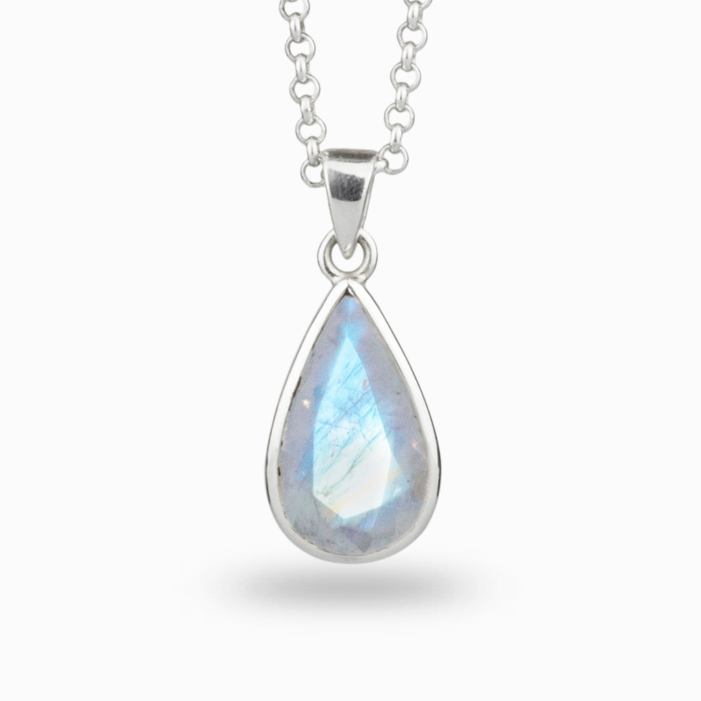 Teardrop shaped Rainbow Moonstone Necklace