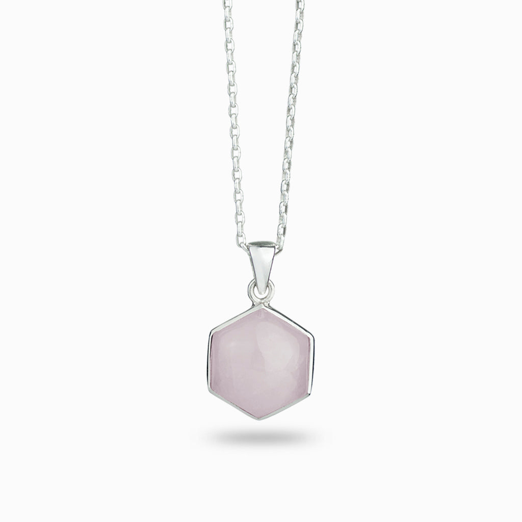 hexagonal rose quartz necklace