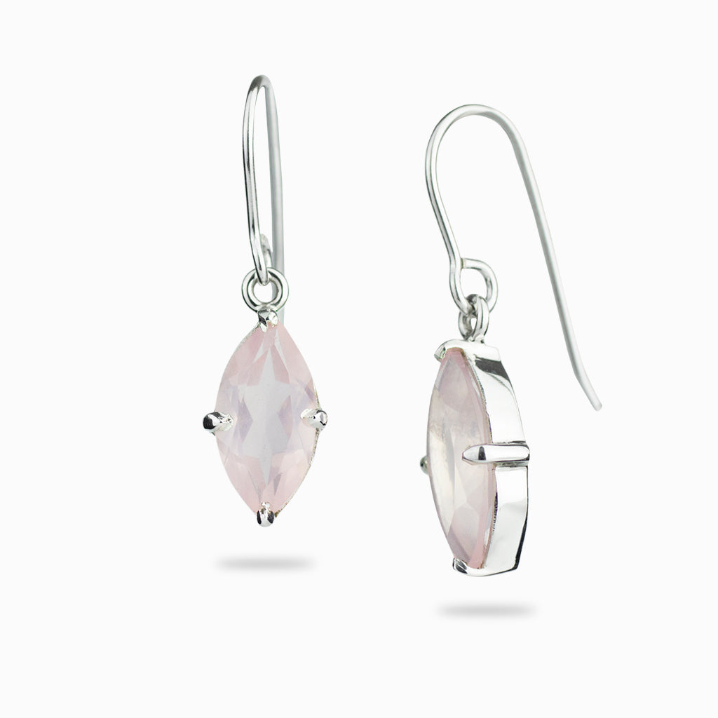 faceted marquis rose quartz hook earrings