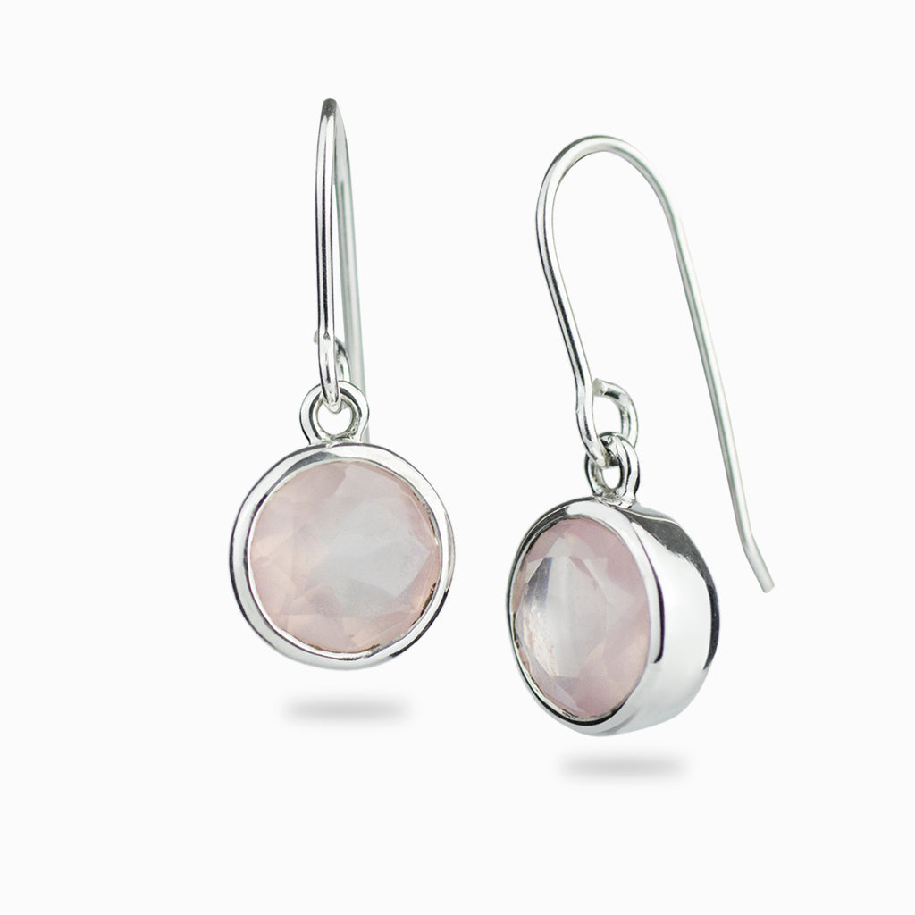 ROUND FACETED ROSE QUARTZ DROP EARRINGS