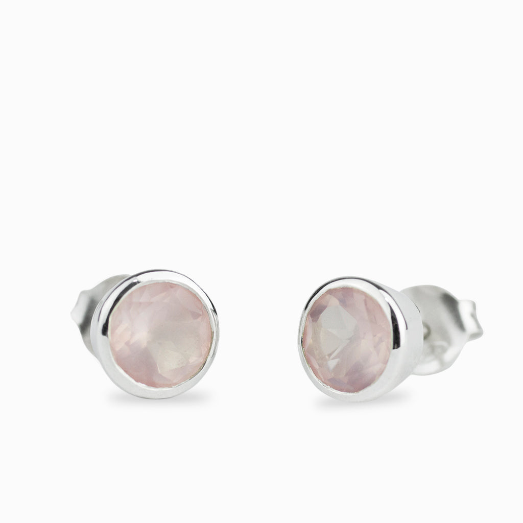 round Rose Quartz faceted stud earrings