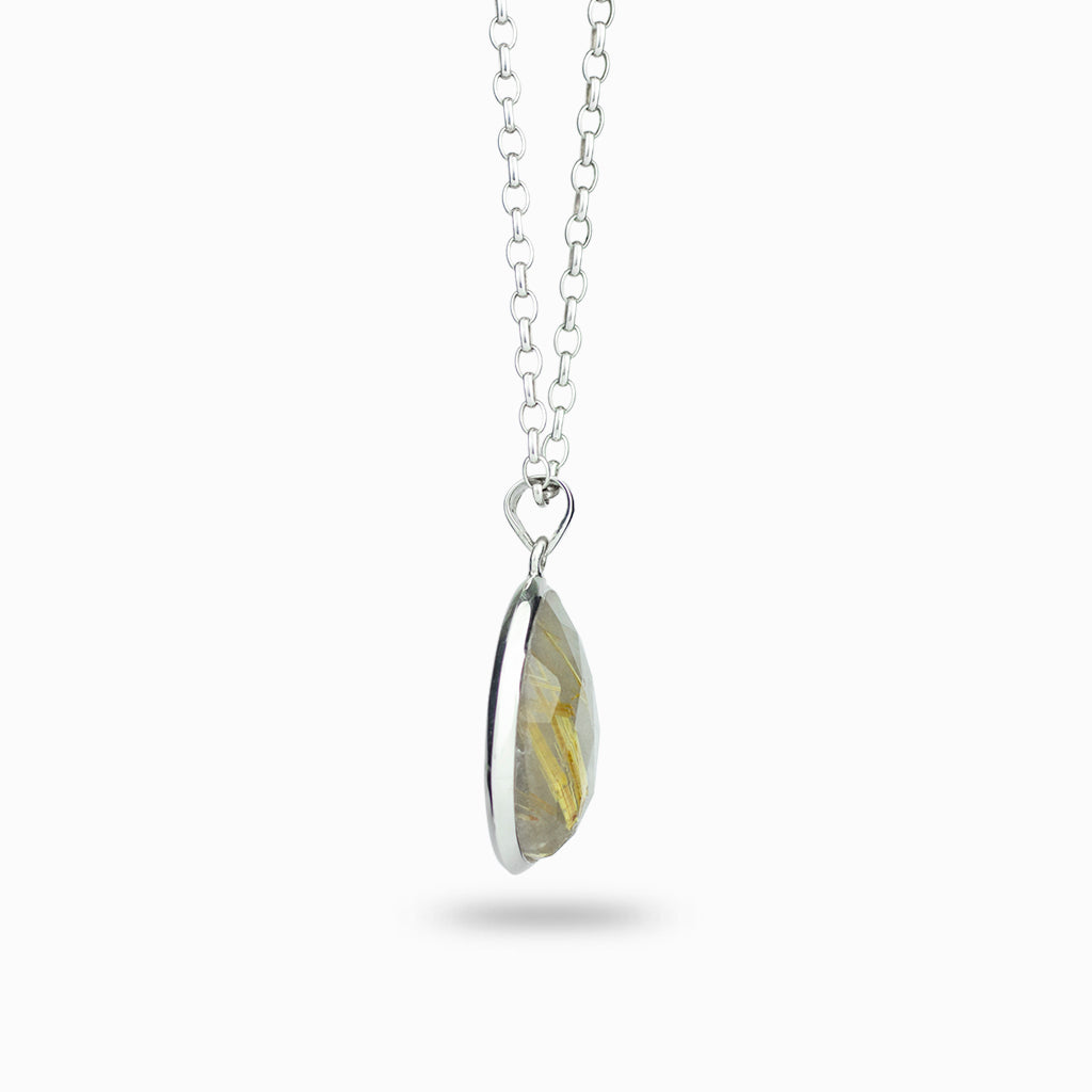 OVAL FACETED RUTILATED QUARTZ NECKLACE
