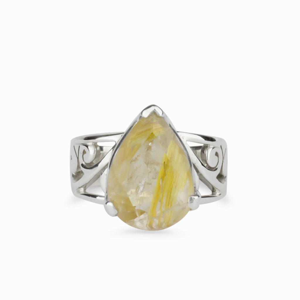 Rutilated Quartz Teardrop Ring