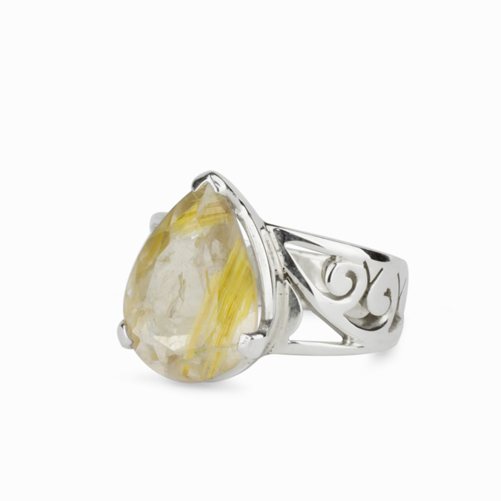 Rutilated Quartz Teardrop Ring