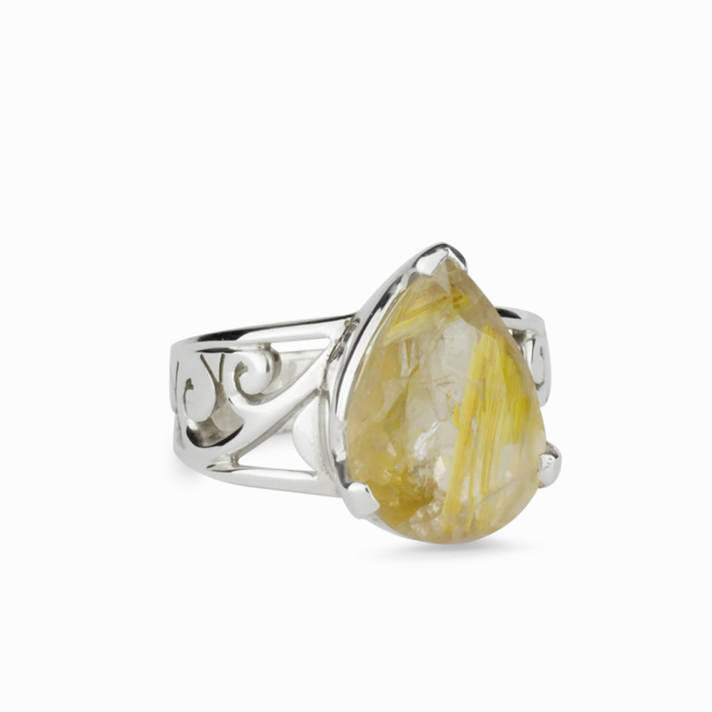 Rutilated Quartz Teardrop Ring