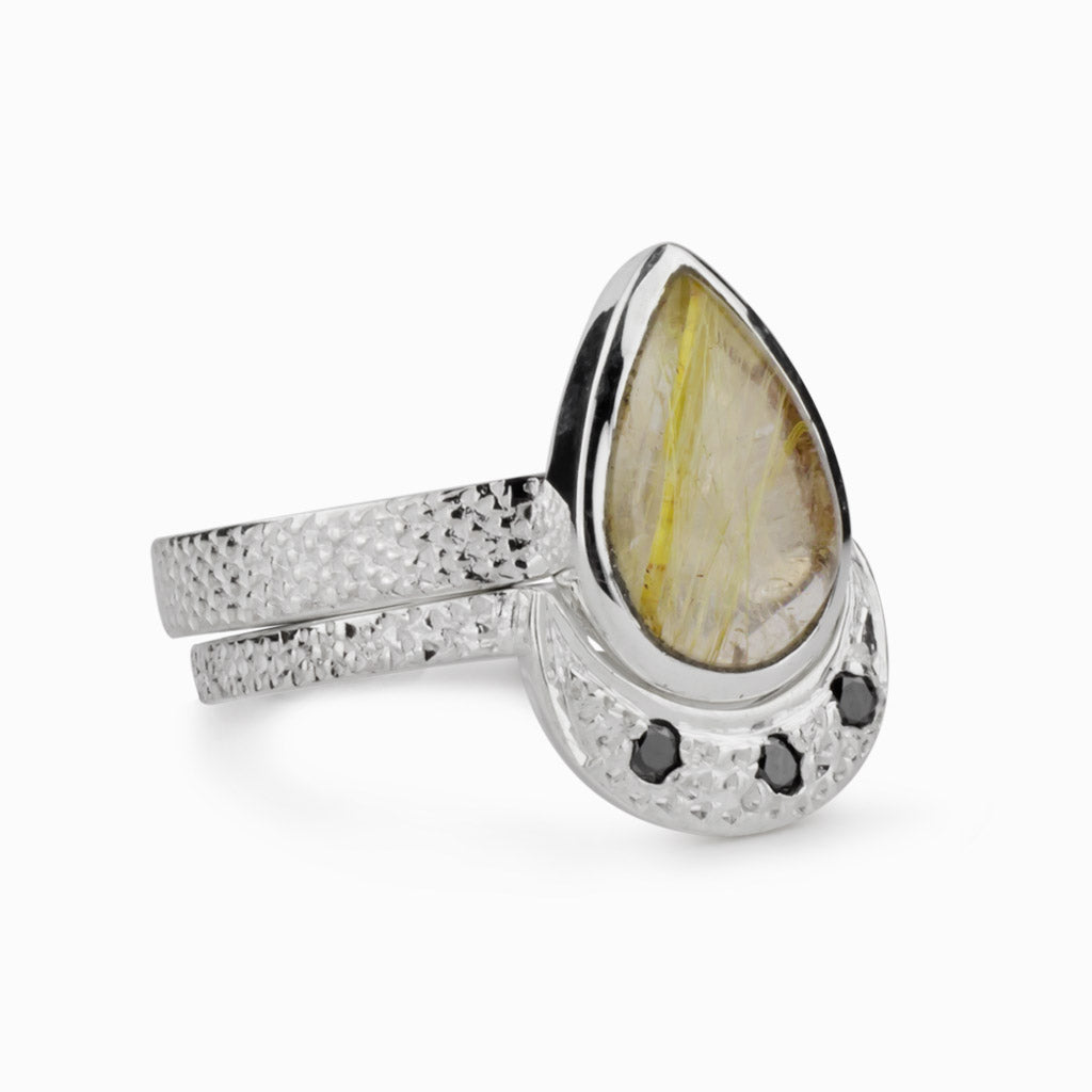 Rutilated Quartz & Diamond Ring
