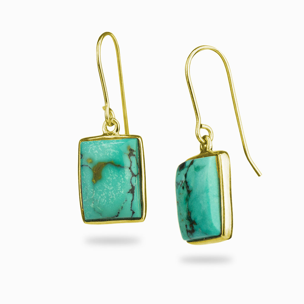 Tibetan Turquoise earrings in yellow gold vermeil