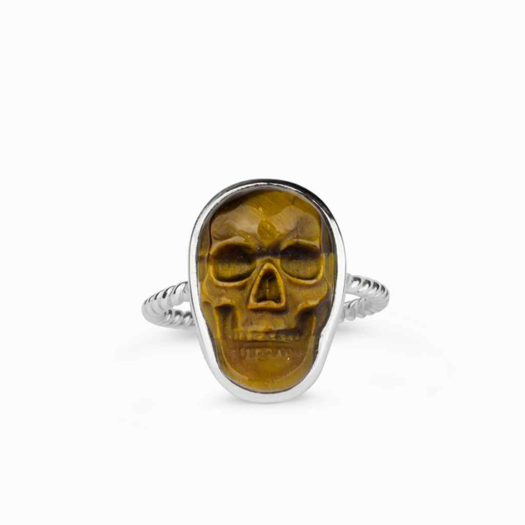 Tiger Eye Skull Ring