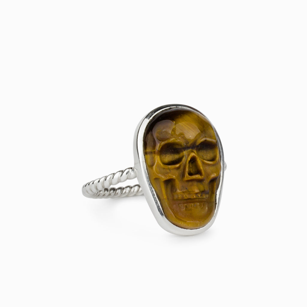 Tiger Eye Skull Ring
