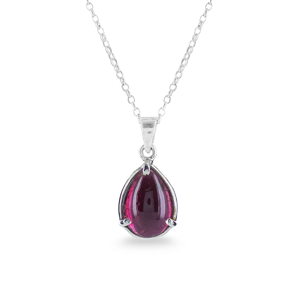 Garnet Almandine Cabochon teardrop claw set Necklace