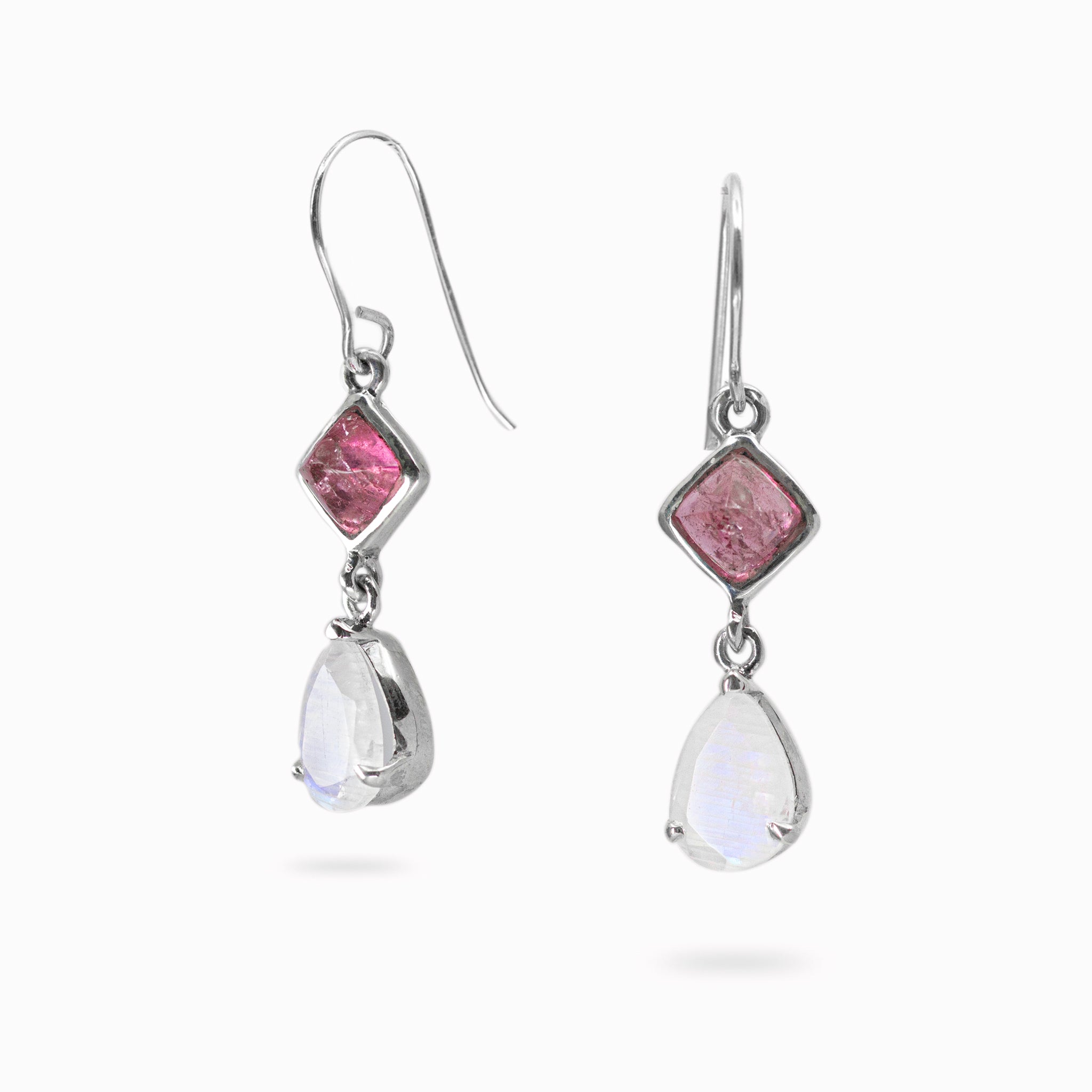 pink tourmaline and moonstone earrings