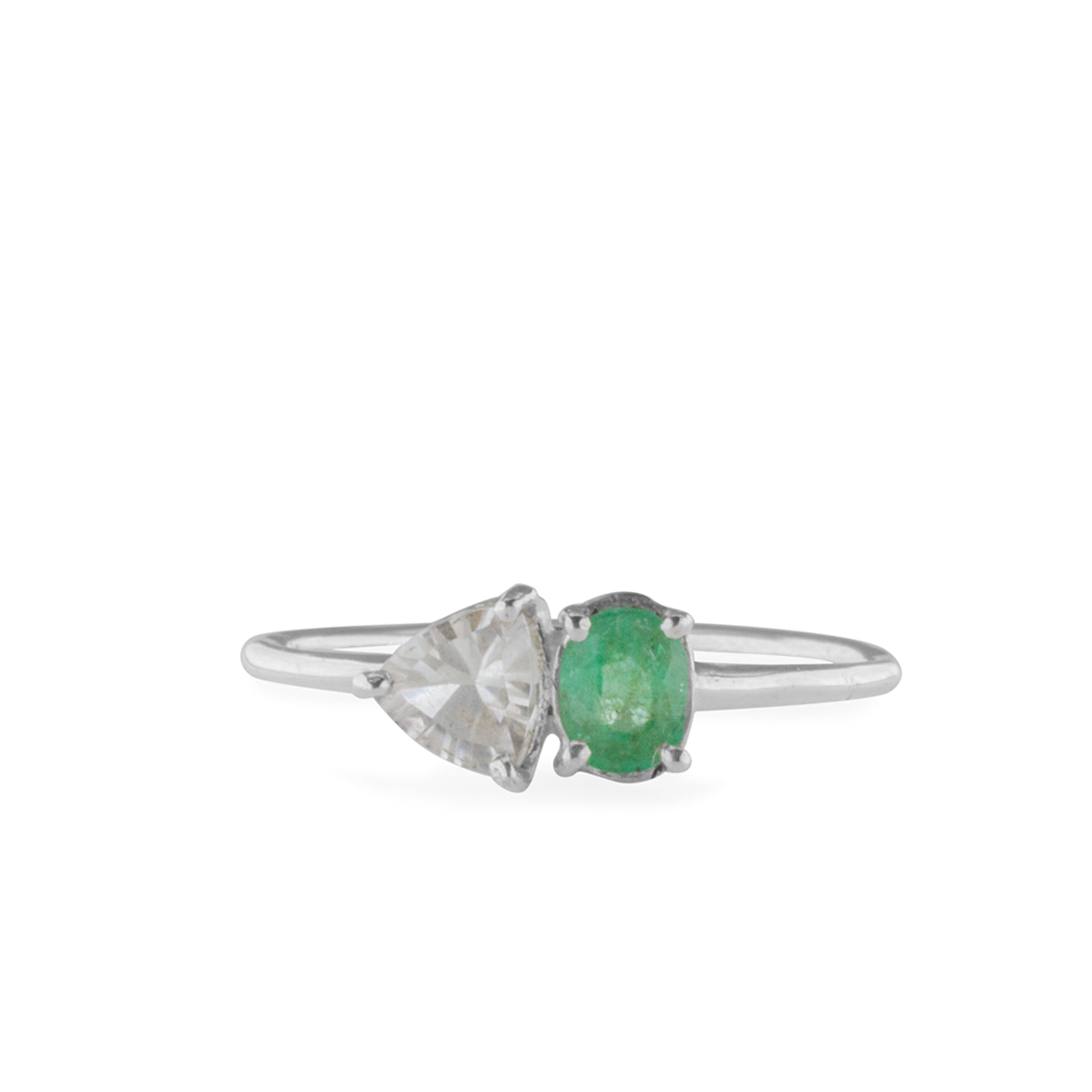 Emerald and Clear Quartz Ring