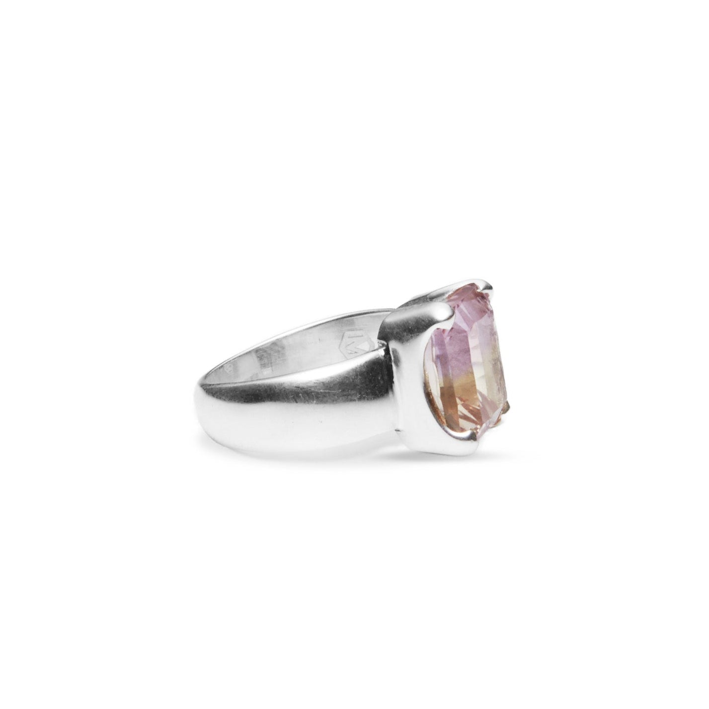 Ametrine Rectangle faceted ring with claw setting side angel