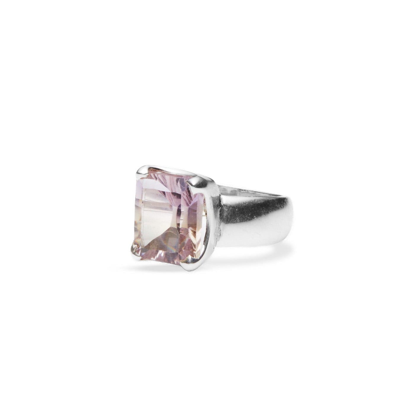 Ametrine Rectangle faceted ring with claw setting side angle