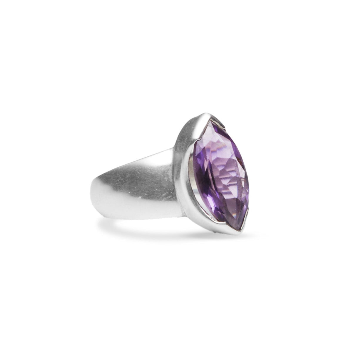 Amethyst marquise faceted ring with clamp bezel 
