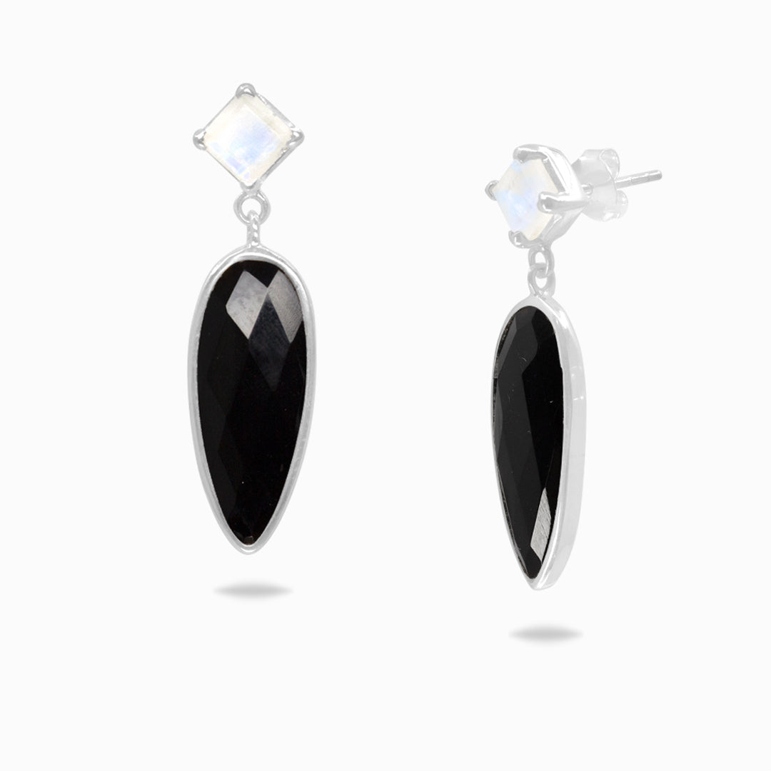 Black Onyx & Moonstone Drop Earrings