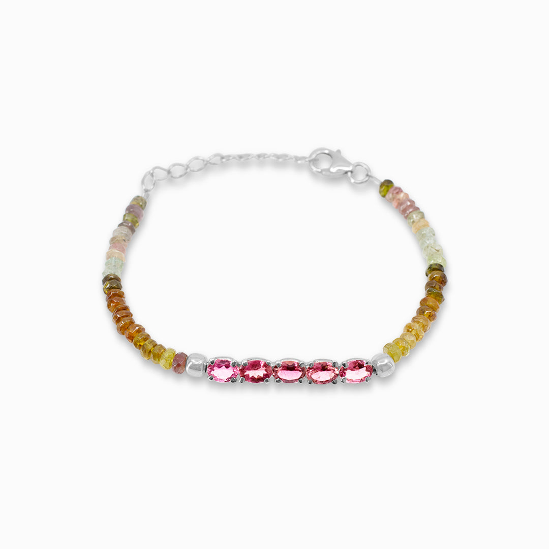 Pink & Watermelon Tourmaline Beaded Bracelet
