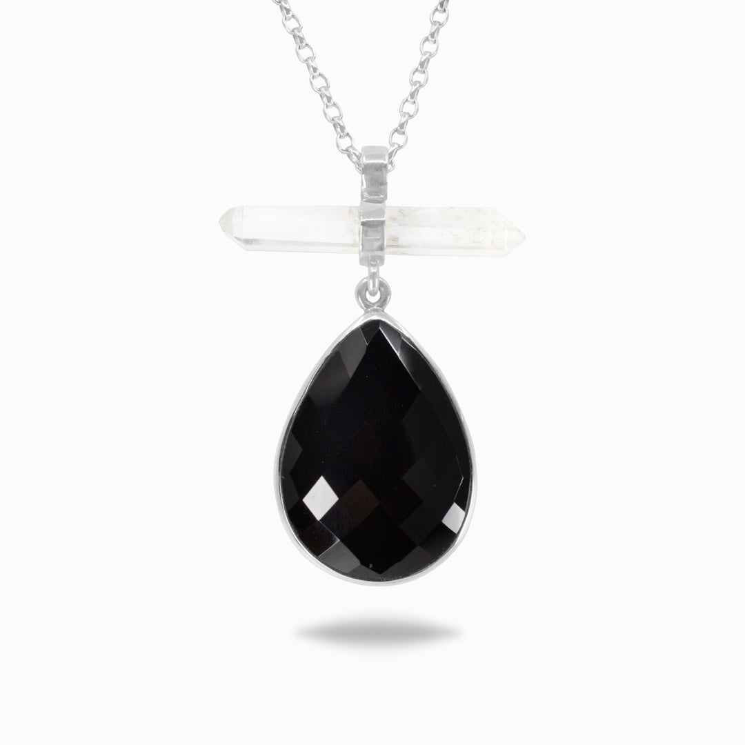 Black Onyx & Clear Quartz Necklace