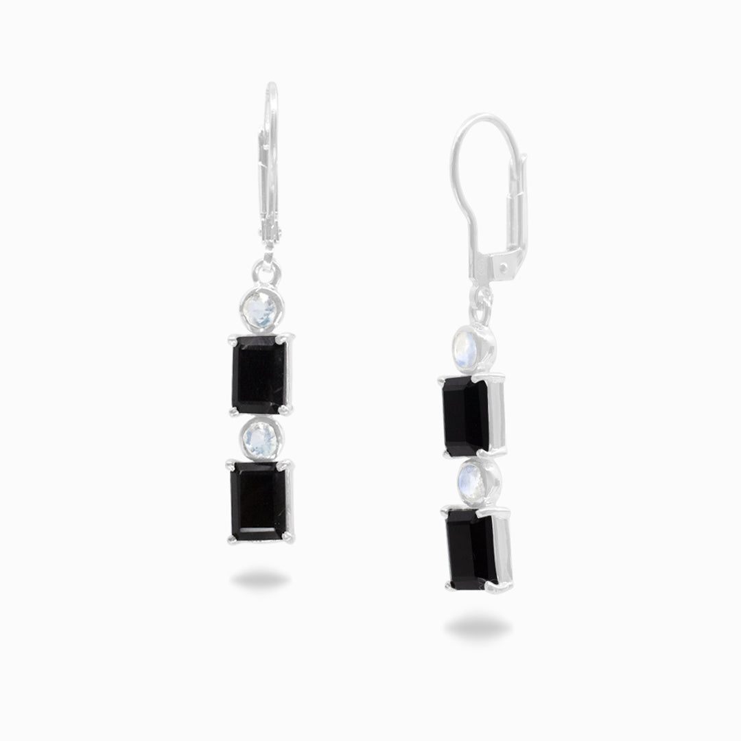 Black Onyx & Moonstone Drop Earrings