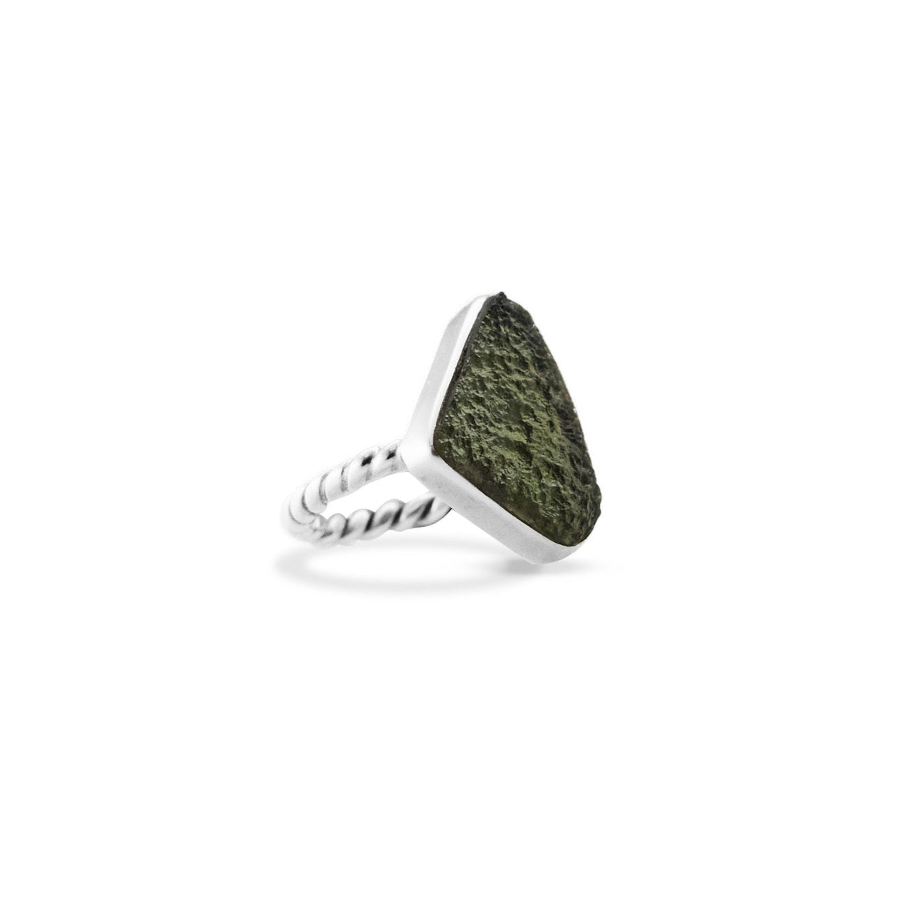 Moldavite rough freeform bezel Ring