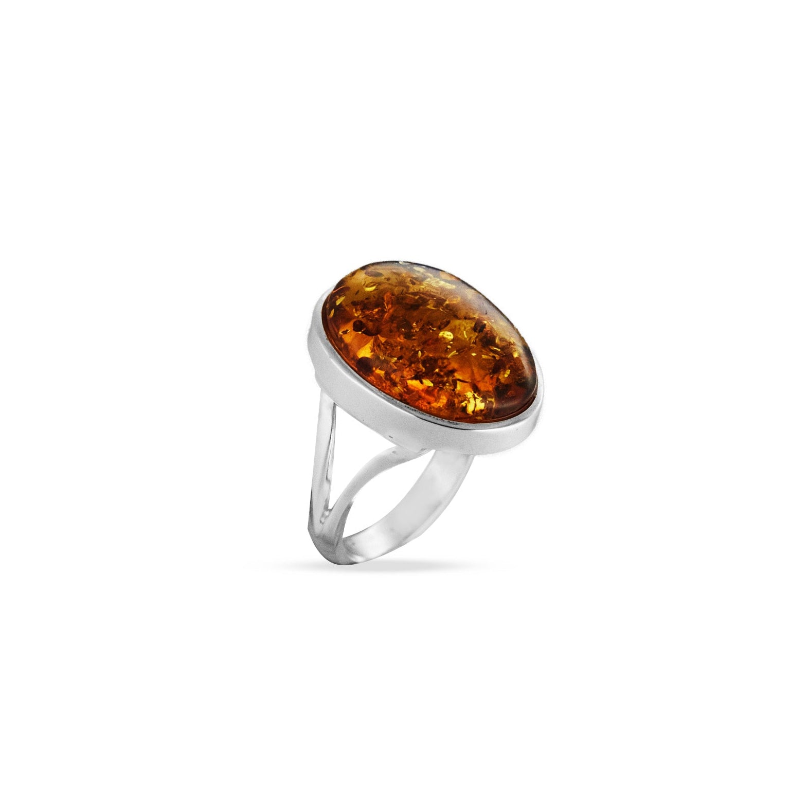 Cabochon oval Amber Ring with split band 