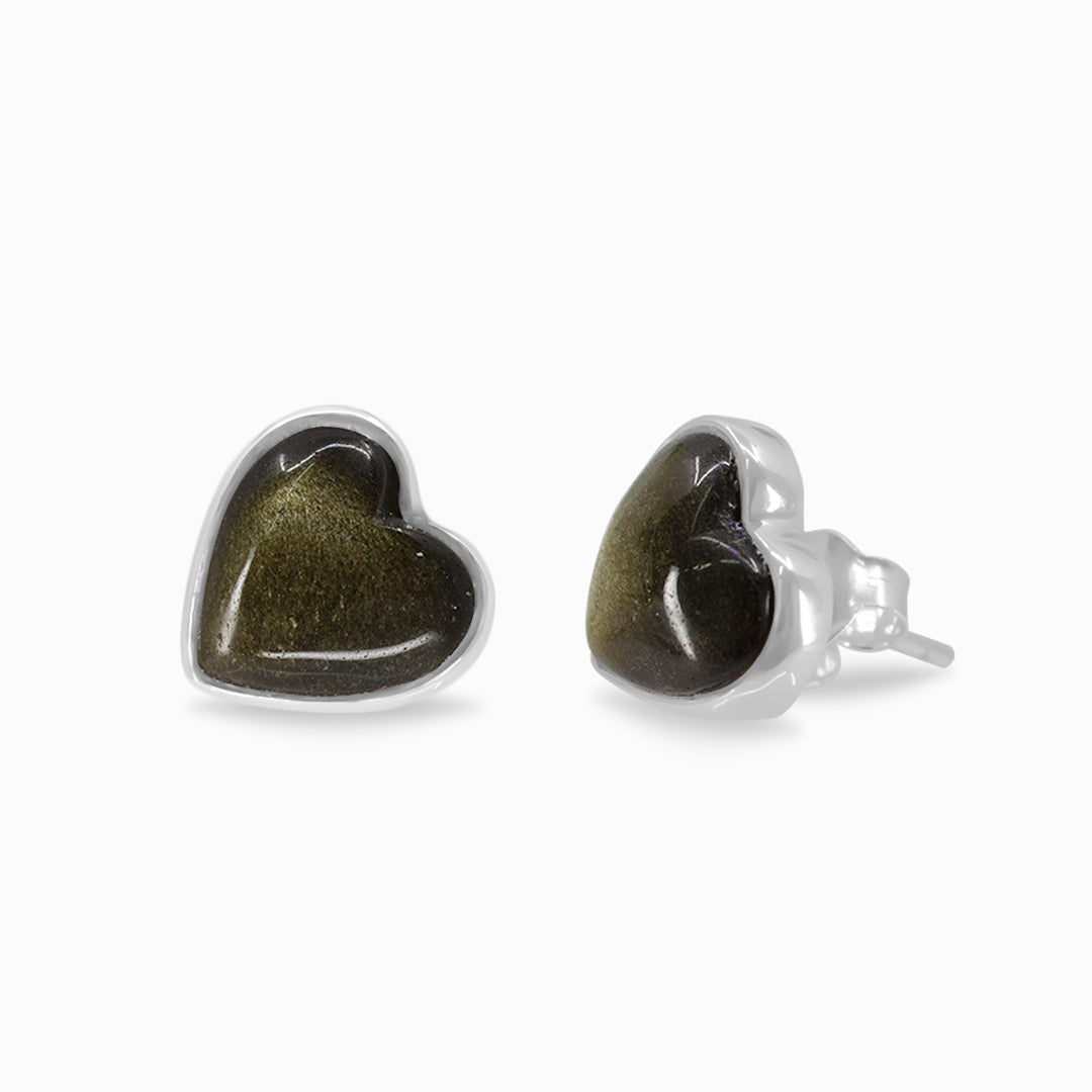 Gold Sheen Obsidian Stud Earrings