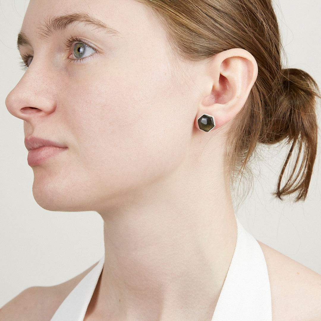Gold Sheen Obsidian Stud Earrings