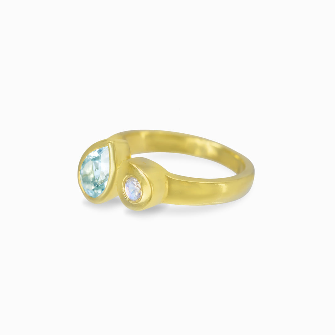 Blue Topaz & Rainbow Moonstone Ring