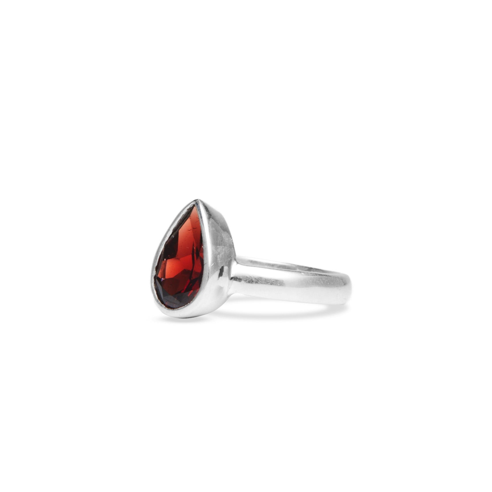 Almandine faceted teardrop Garnet Ring