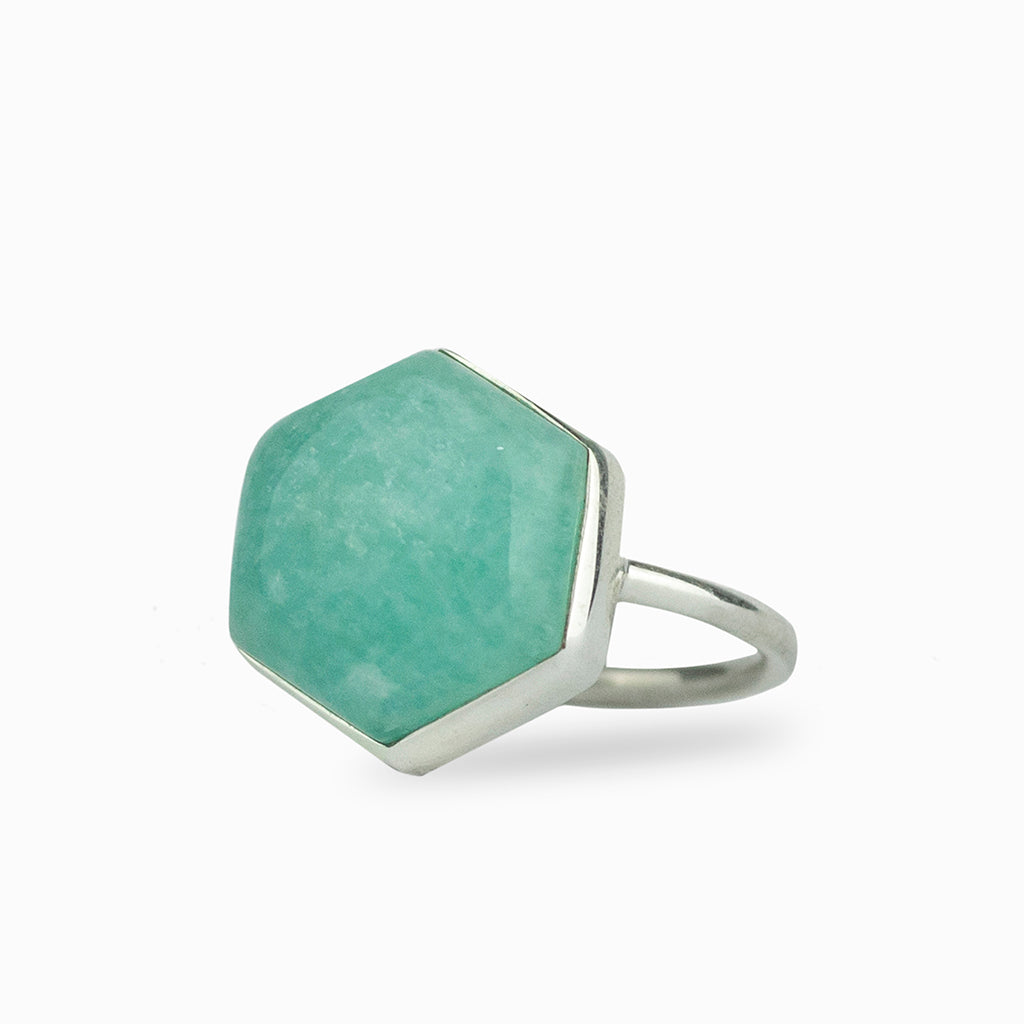 Amazonite Hexagon Cab Ring