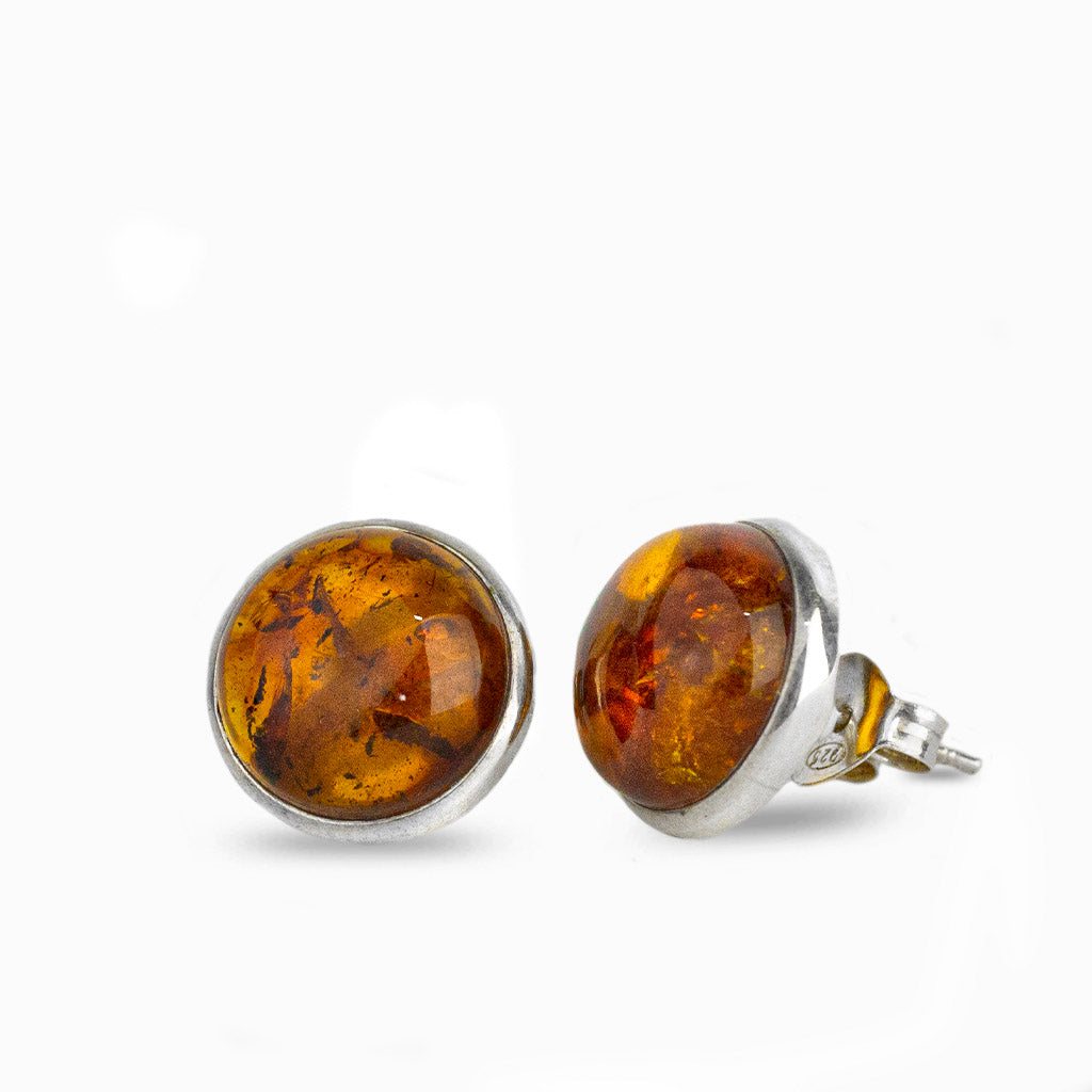 dark orange, round cabochon, bezel set stud earrings