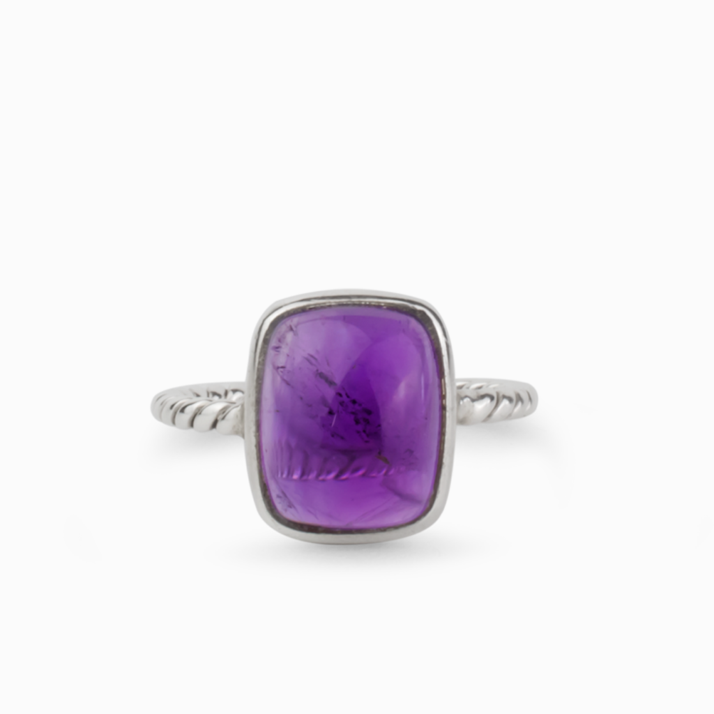 Rectangle shaped, rope band Amethyst Ring