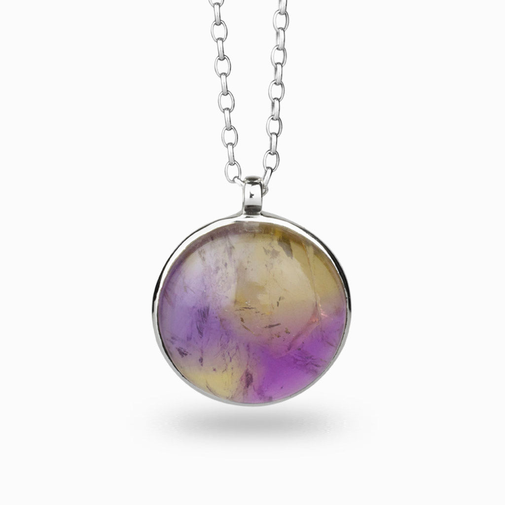 Round shaped Ametrine Necklace in sterling silver