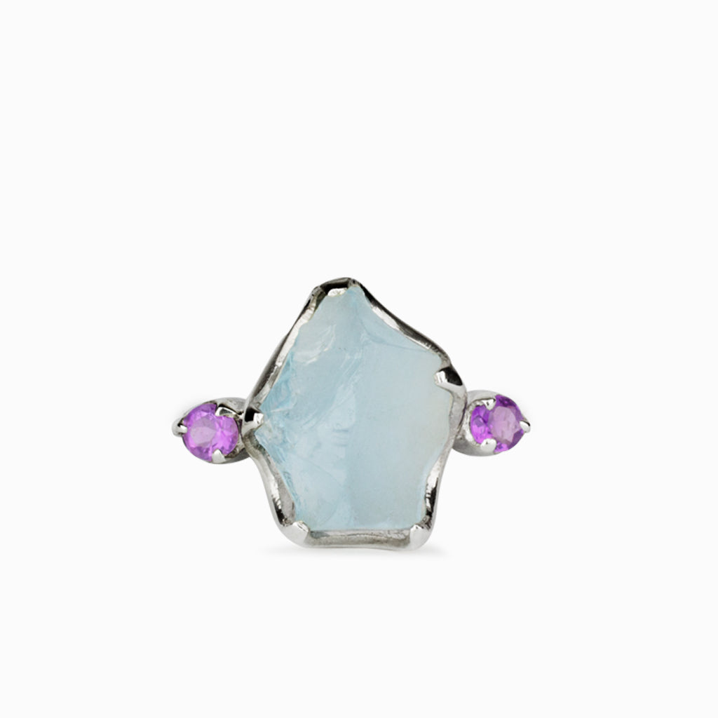 RoughAquamarine and Amethyst Ring 