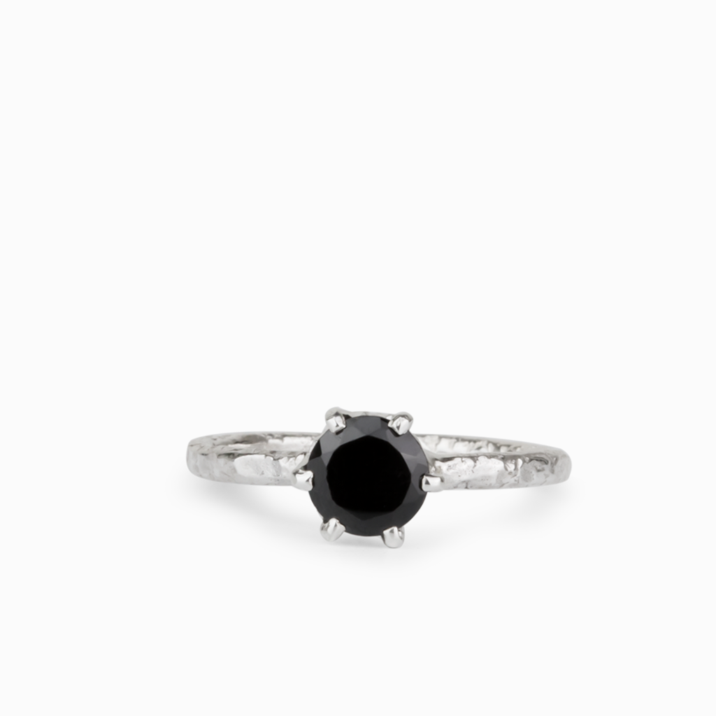 Black Spinel, Textured band, claw set ring. 