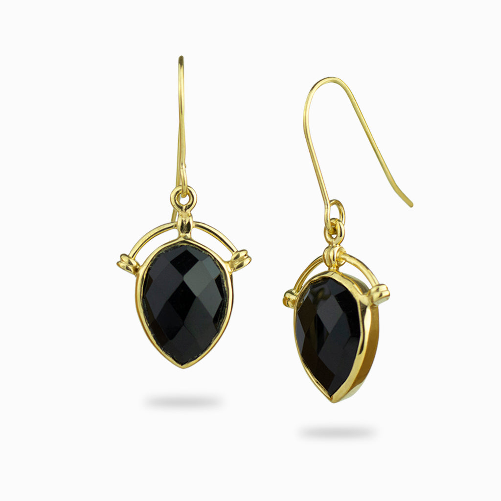 Black Onyx Vermeil Gold Faceted Drop Earrings